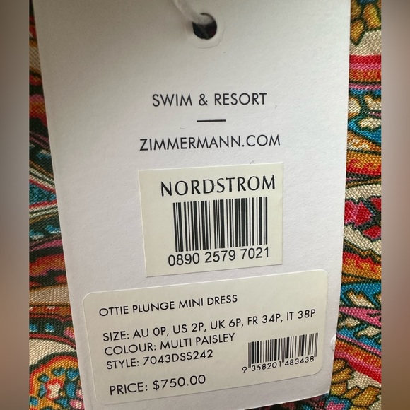 NWT ZIMMERMANN size 0P 2P 2 petite Ottie Plunge paisley linen mini dress multi - Picture 8 of 9